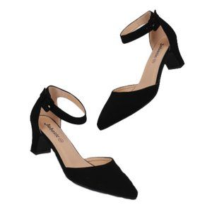 JABASIC Women Pointed Toe Low Chunky Heels  Ankle Strap Size 8 Black